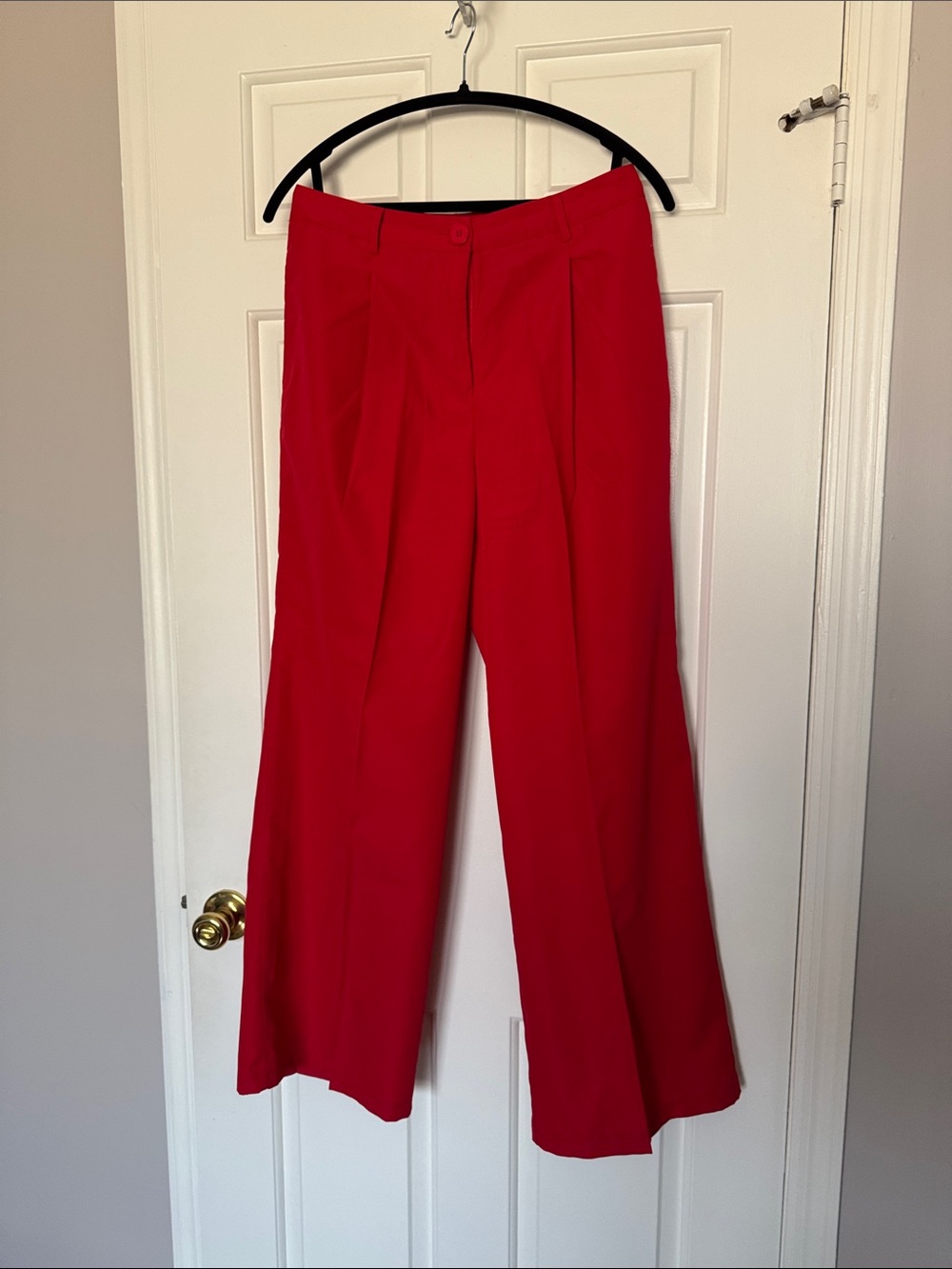 SHEIN Red Wide-Leg Pleated Trousers